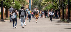 students walking on CSUF campus