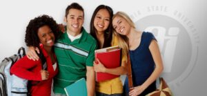 Multicultural group photo of 4 students