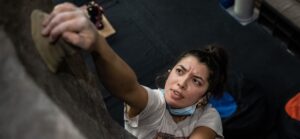 Female on the climbing wall