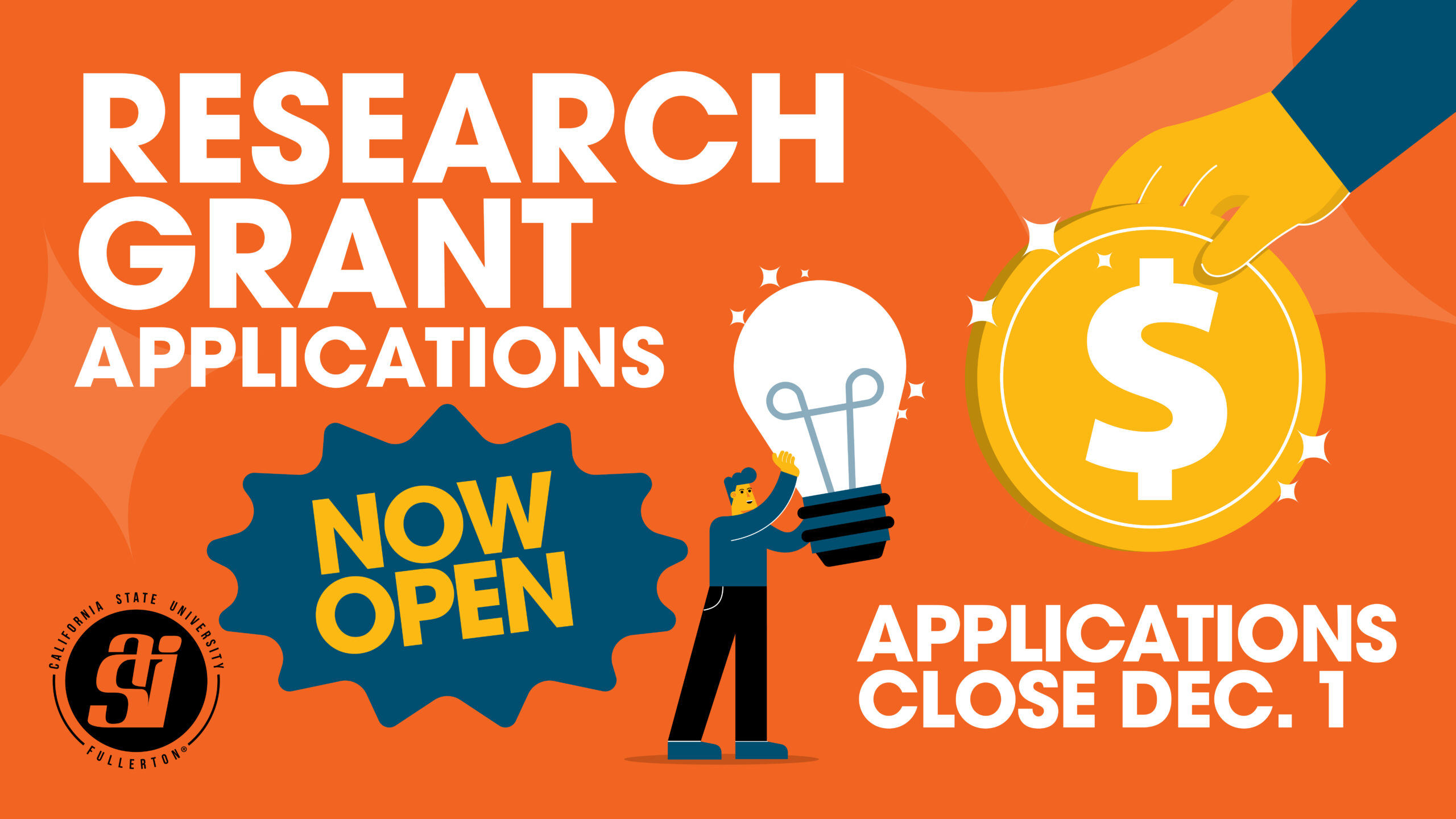 Orange background with information regarding. research grants available