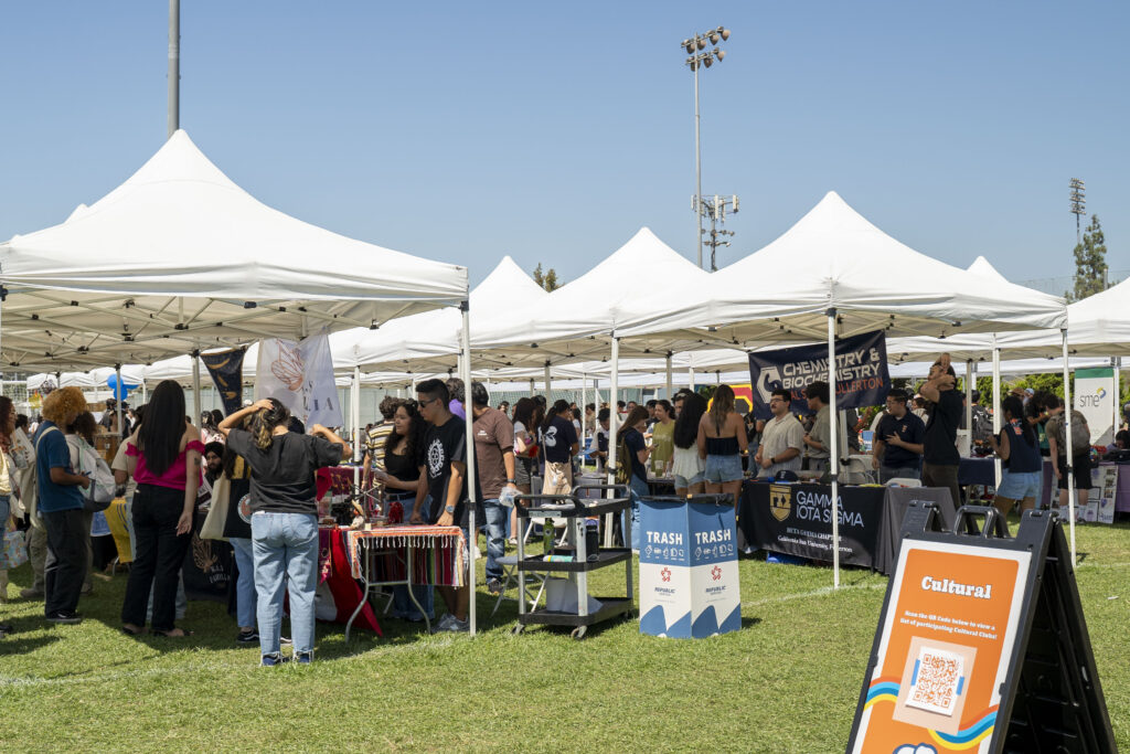 Discoverfest tables along the grass quad