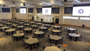 round-top tables in pavilion