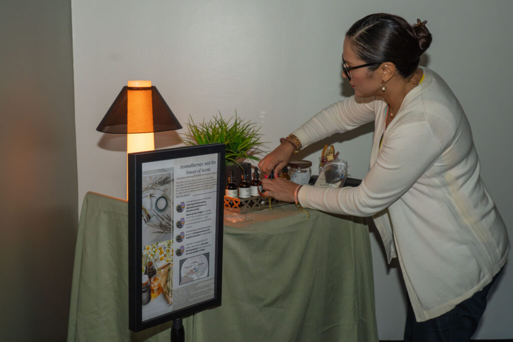 an aromatherapy set up with a woman